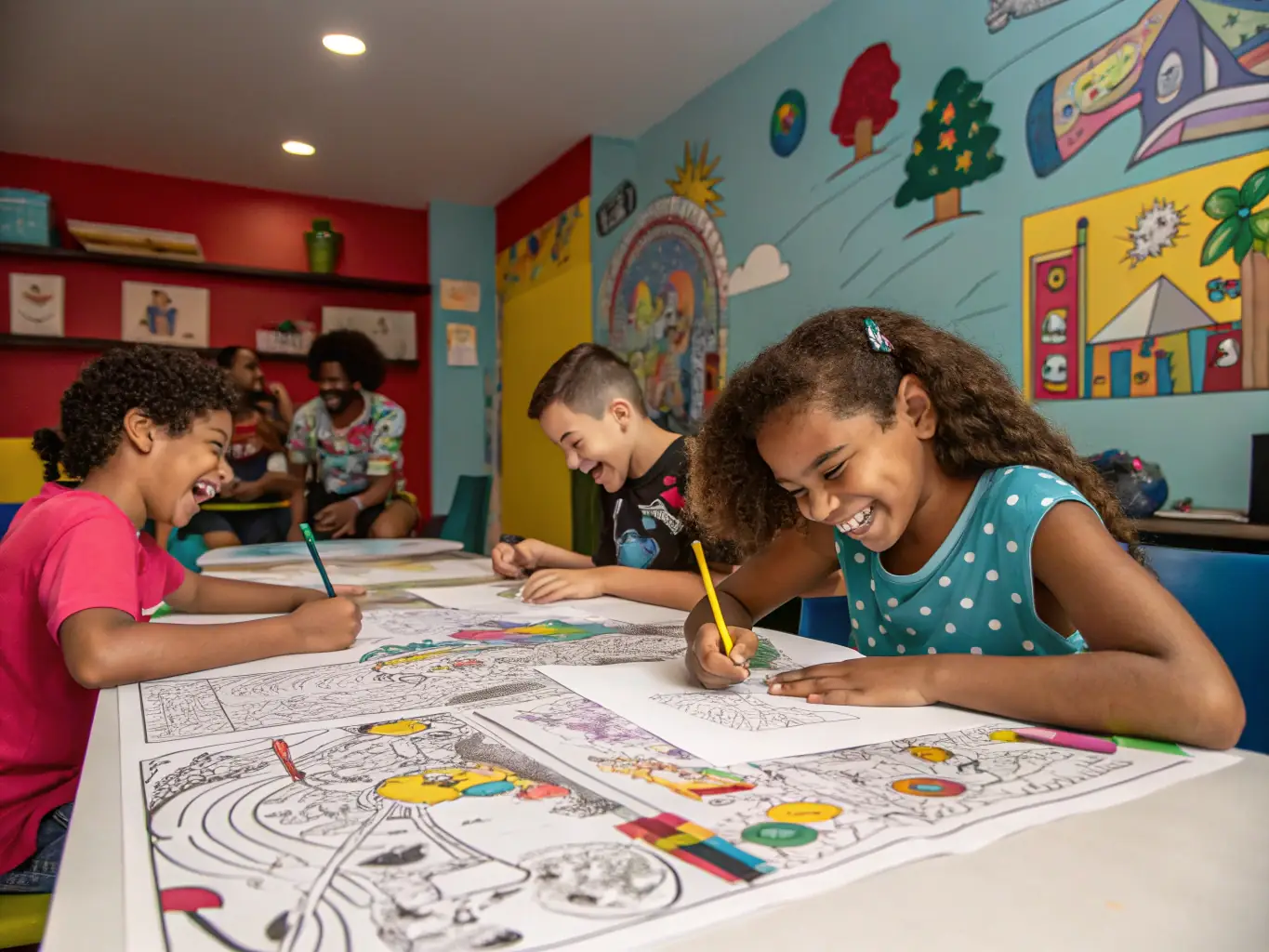 A group of children participating in an art workshop at Musée Boucheix, learning about painting techniques and creating their own masterpieces.